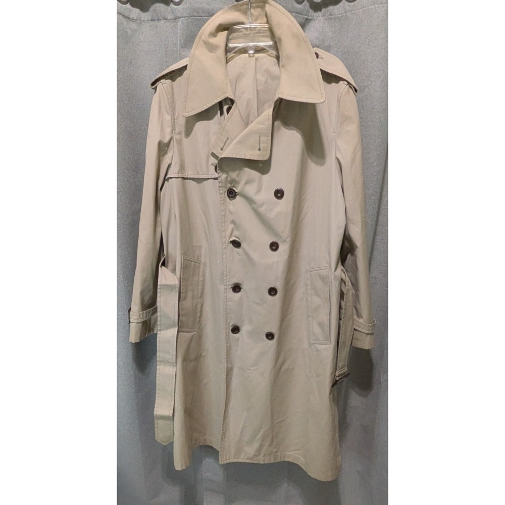 London Fog Trench Coat Mens 42 Long Tan Fair Vintage Double Breasted Maincoat